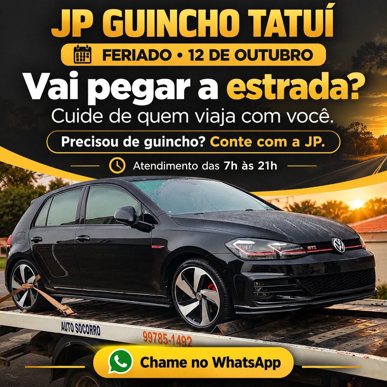 Feriado de 12 de outubro: guincho das 7h às 21h.